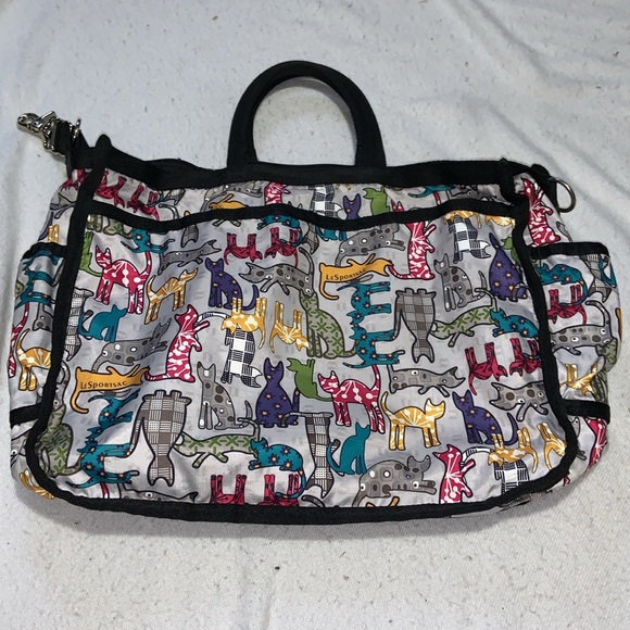 Le Sportsac multipurpose tote bag cat pattern rare find Gray with cats all over - Picture 11 of 14